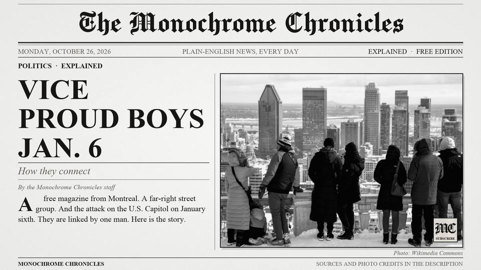 Title card of the video edition: From Vice to the Proud Boys to January 6th